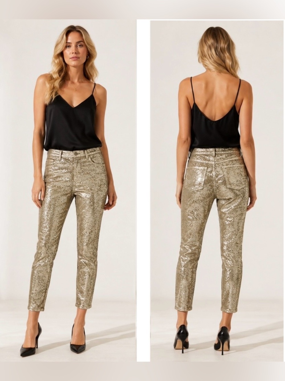 7 For All Mankind Gold Metallic Coated
High Rise Skinny Jeans, Size 34